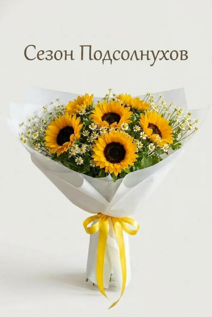 Букет из 7подсолнухов и ромашек