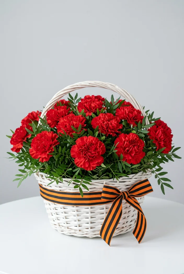 Корзина из красных гвоздик
